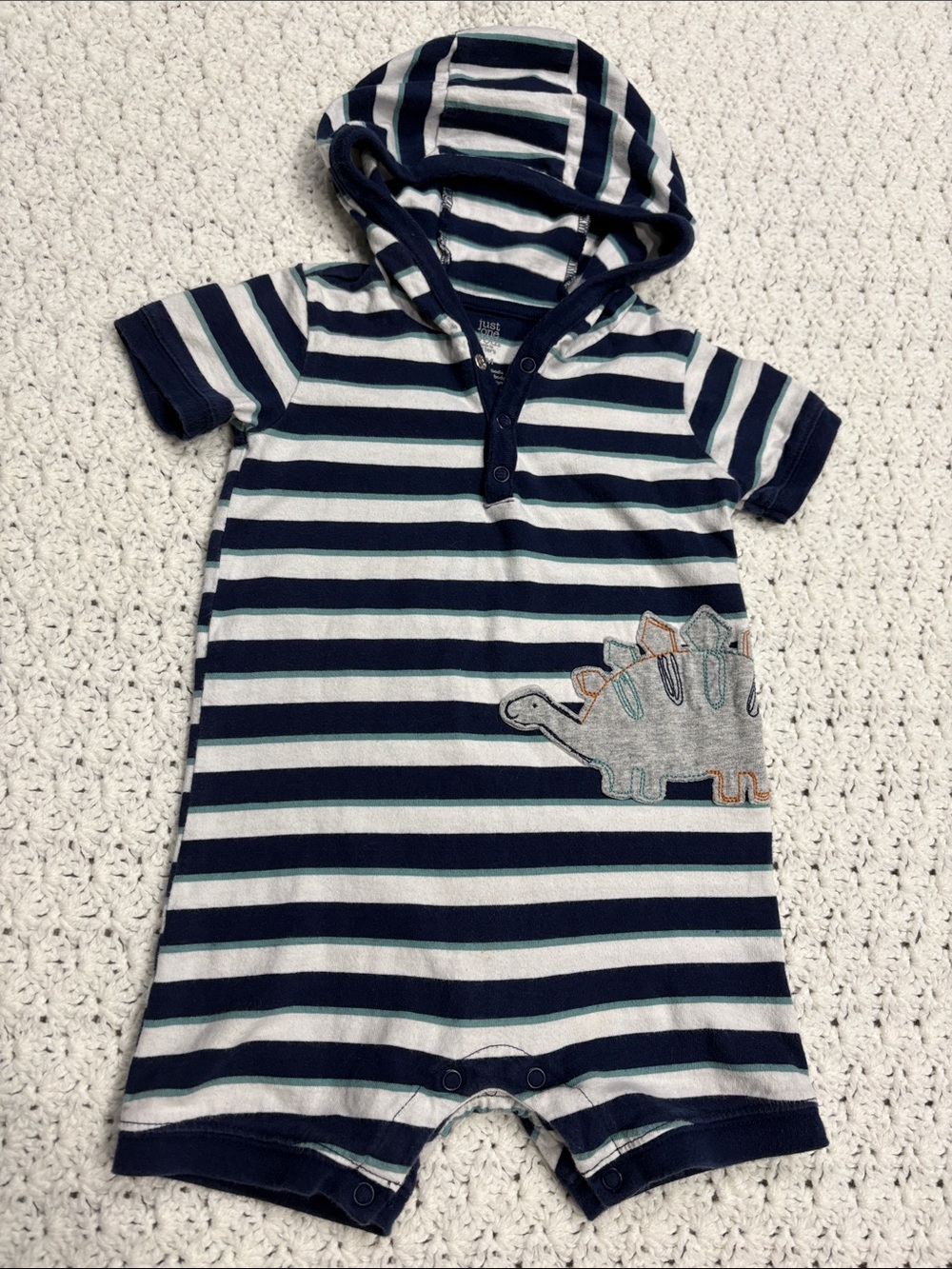 Just One You by Carter's Striped Hooded Baby Navy White & Teal Romper Size 18M !